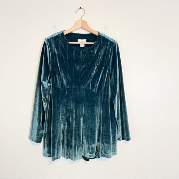 Soft Surroundings Tunic Teal (Blue-Green) Velvet Bella Rosa Tunic Large Petite - Picture 2 of 7